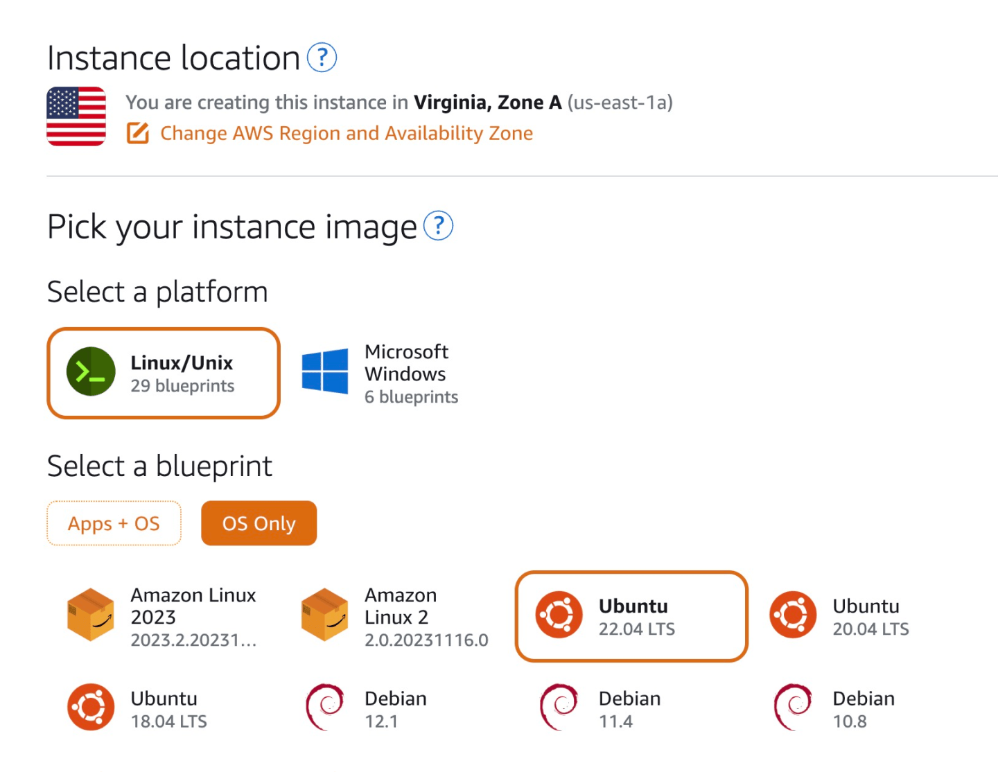 Create a new AWS instance