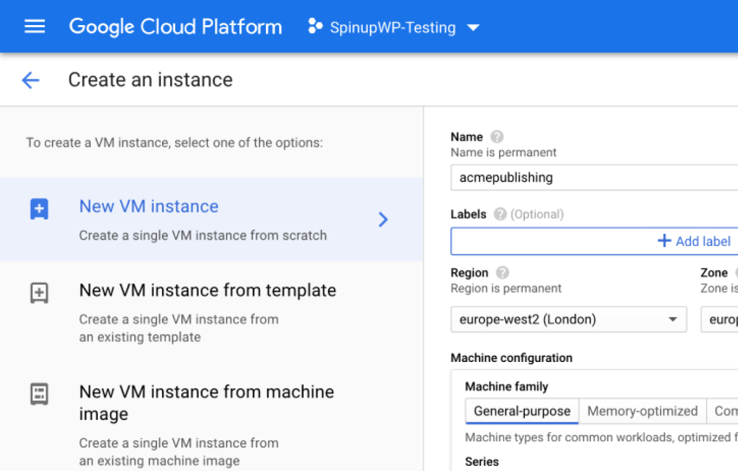 creating a VM instance in Google Cloud Platform