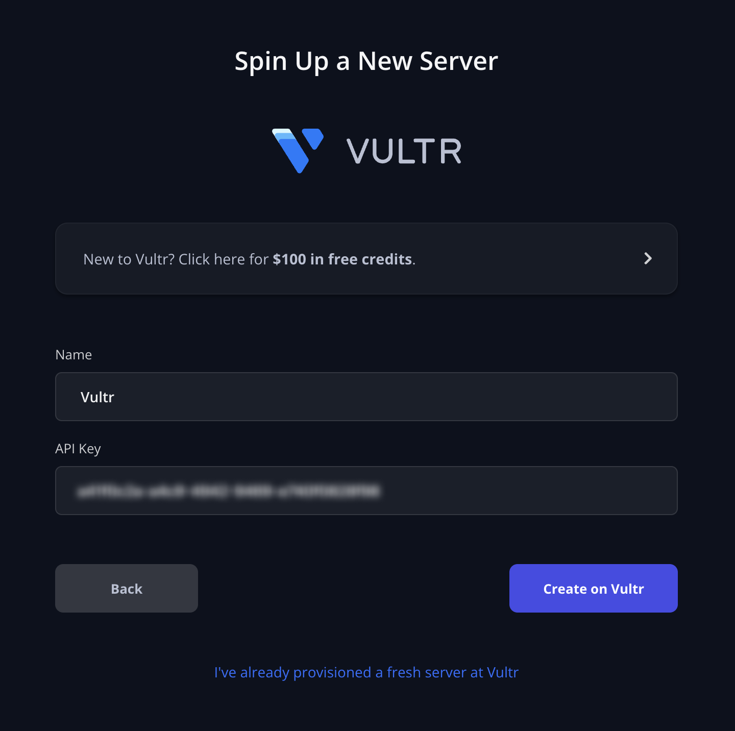 Create a new Vultr server