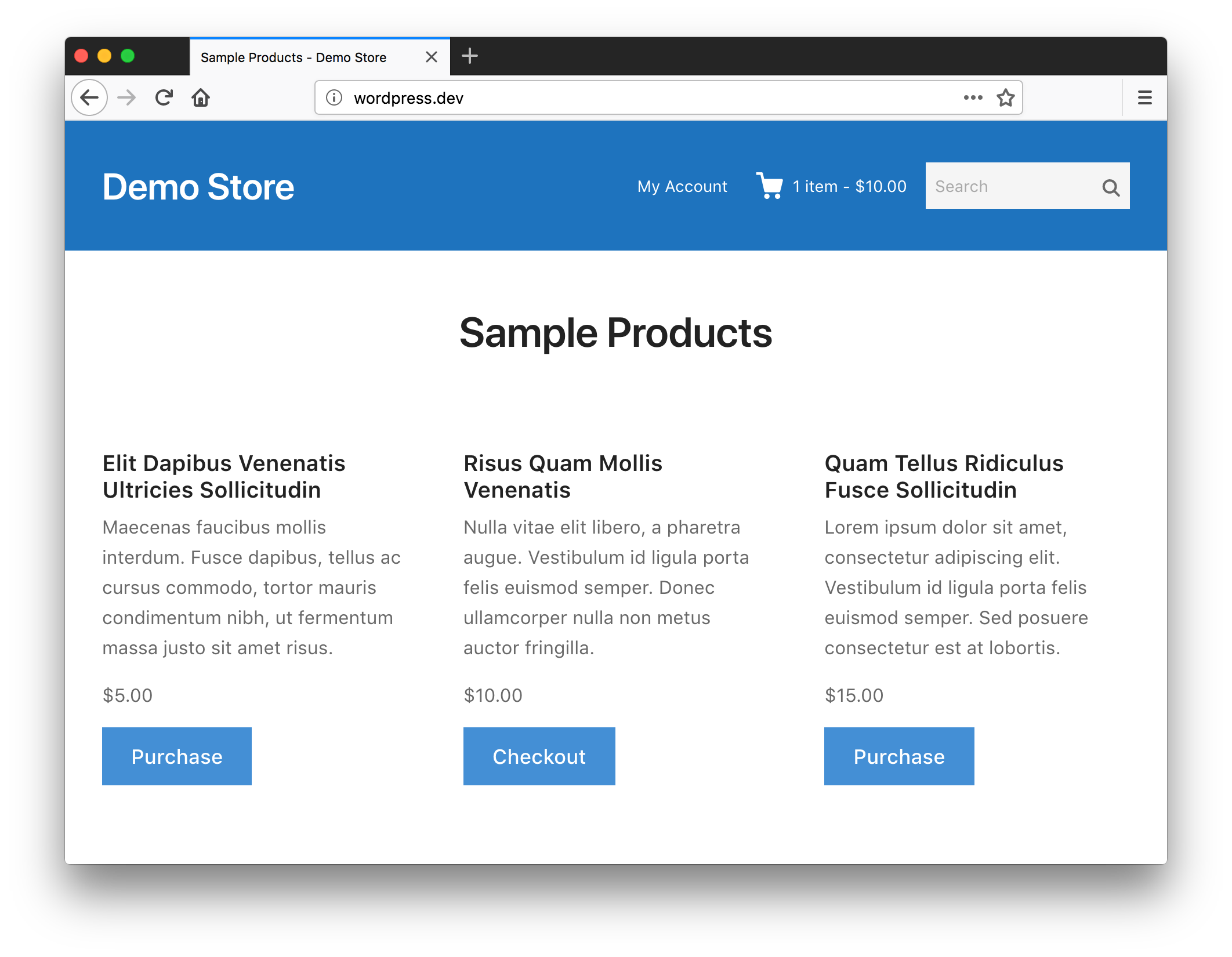 Screenshot of example store