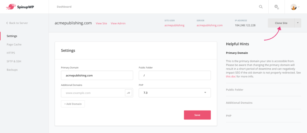 Site cloning launched - SpinupWP