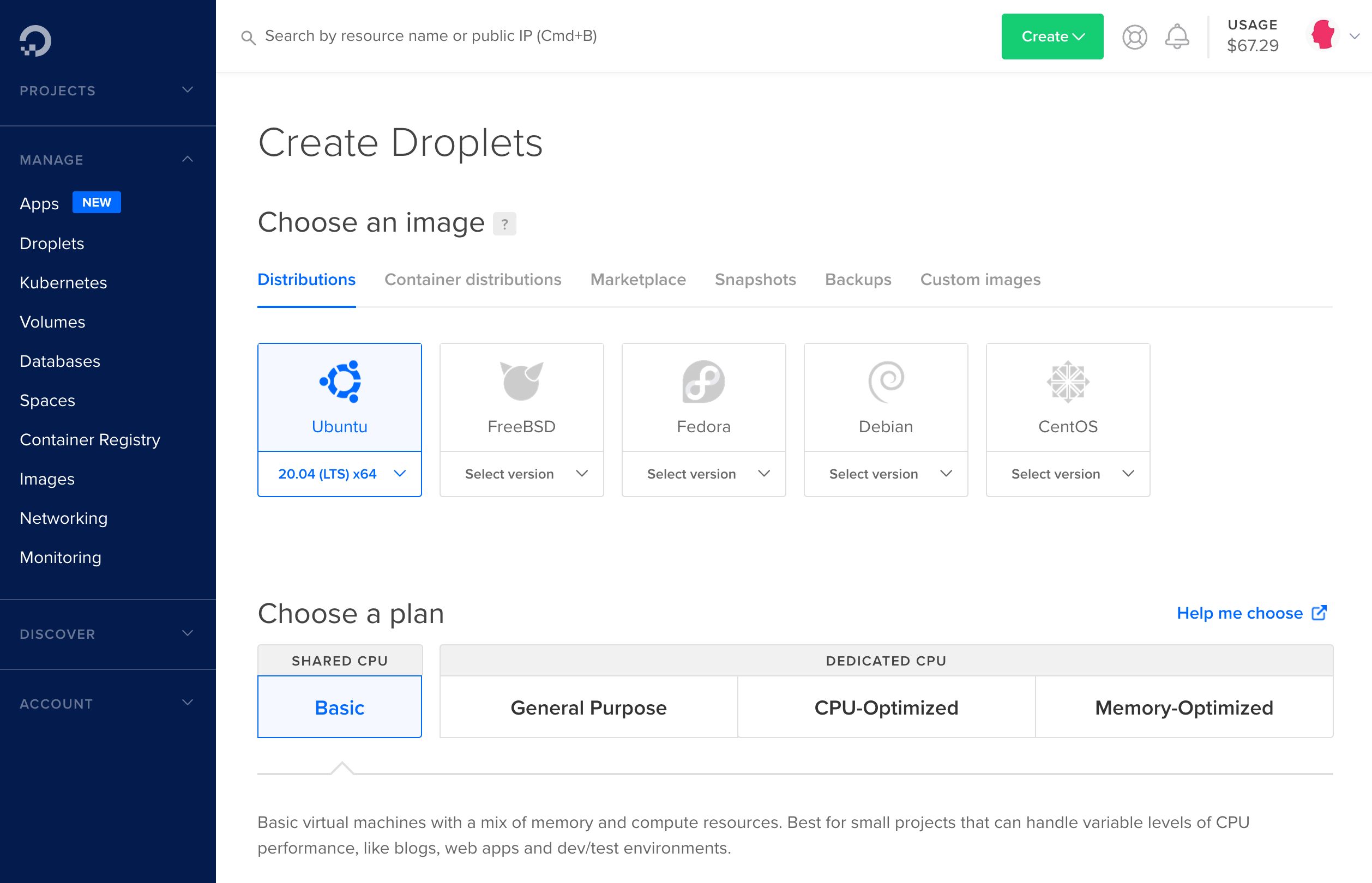 DigitalOcean Control Panel