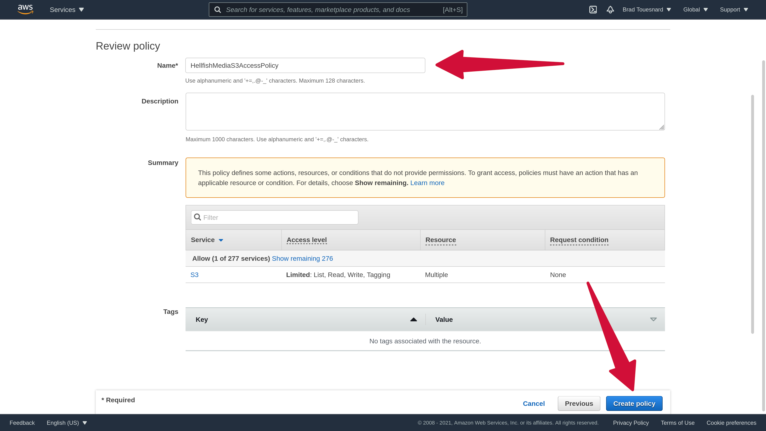 Amazon S3 Create Access Policy Review