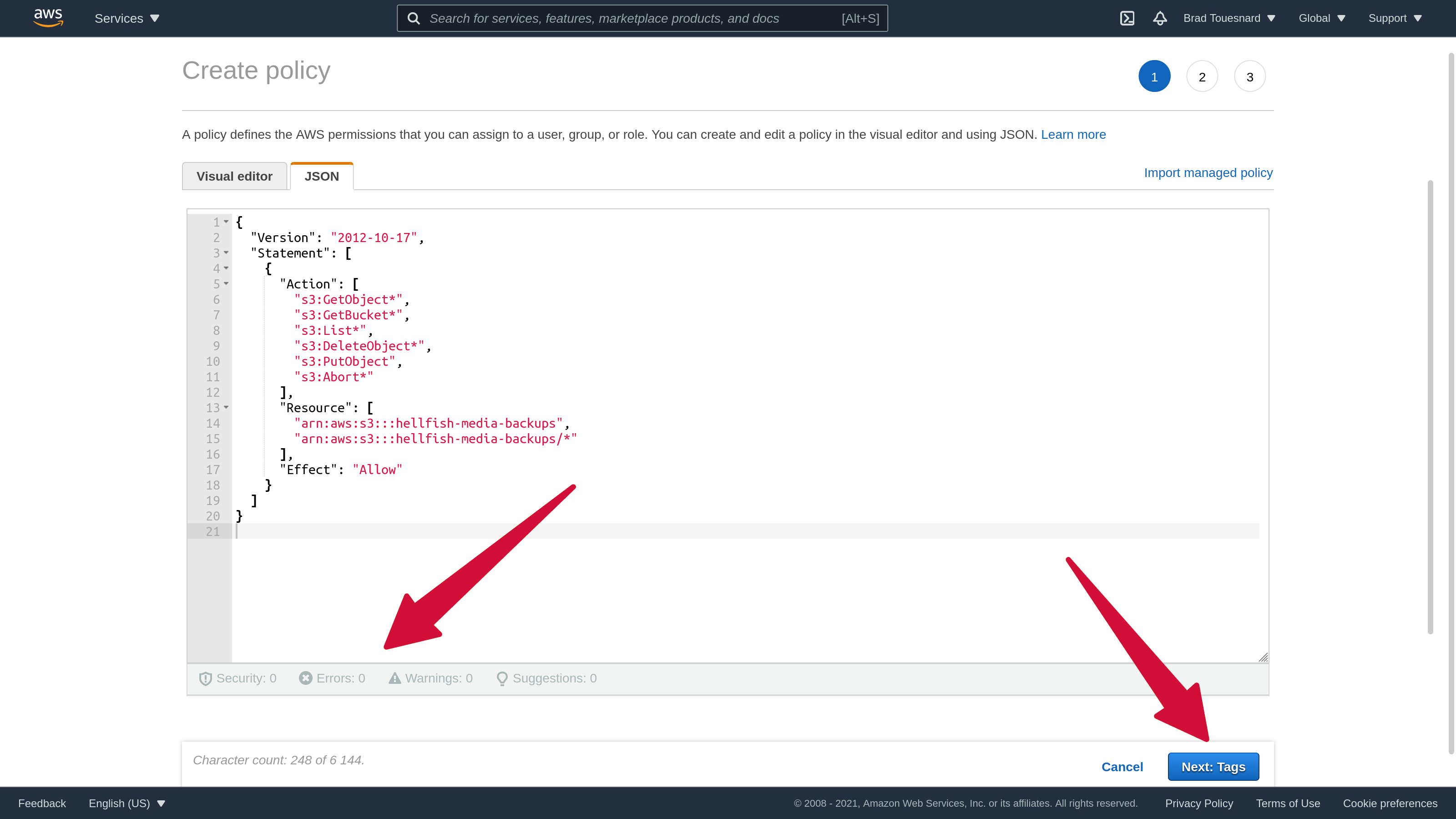Amazon S3 Create Policy with Resource ARNs
