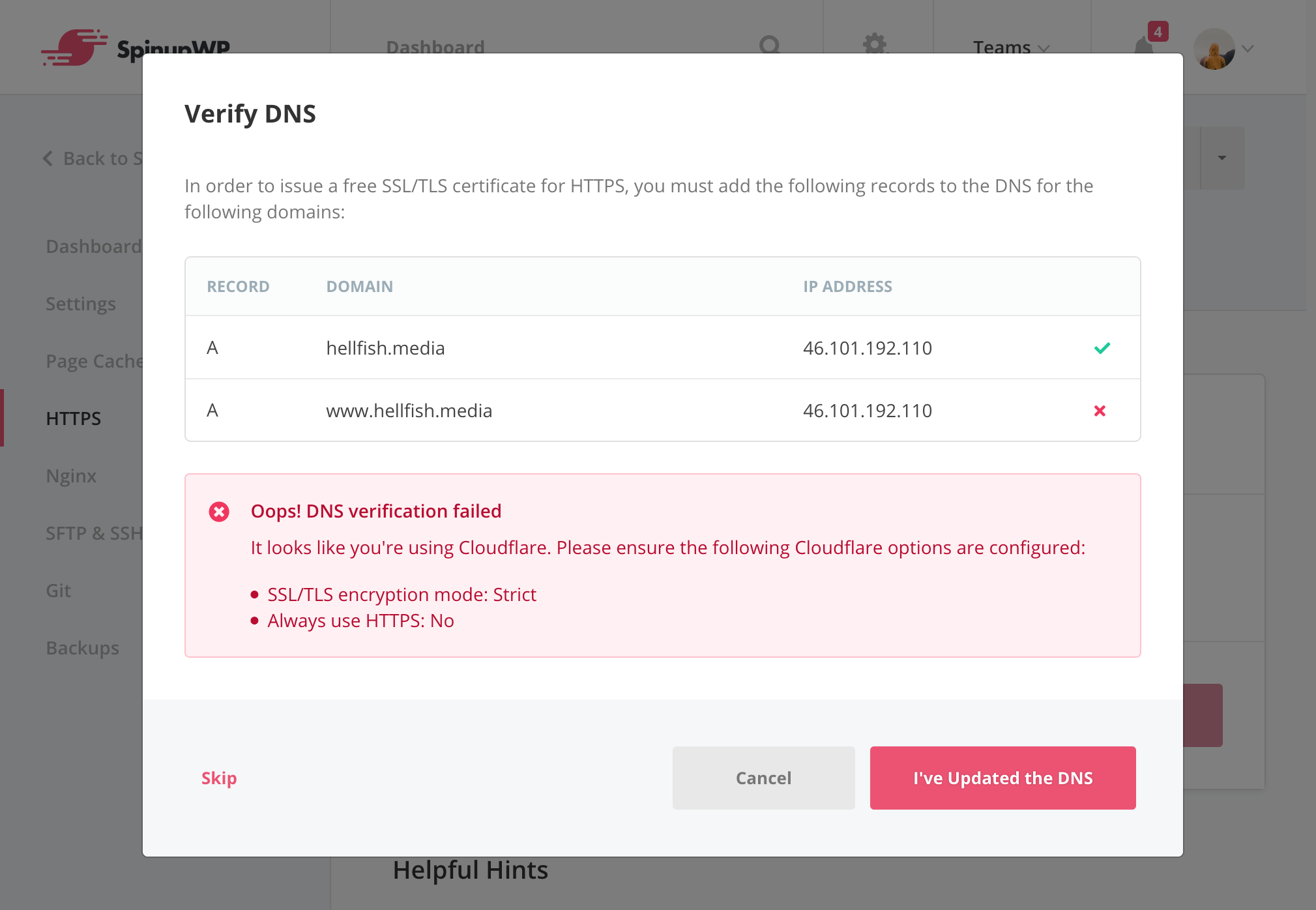 Cloudflare DNS Nofication