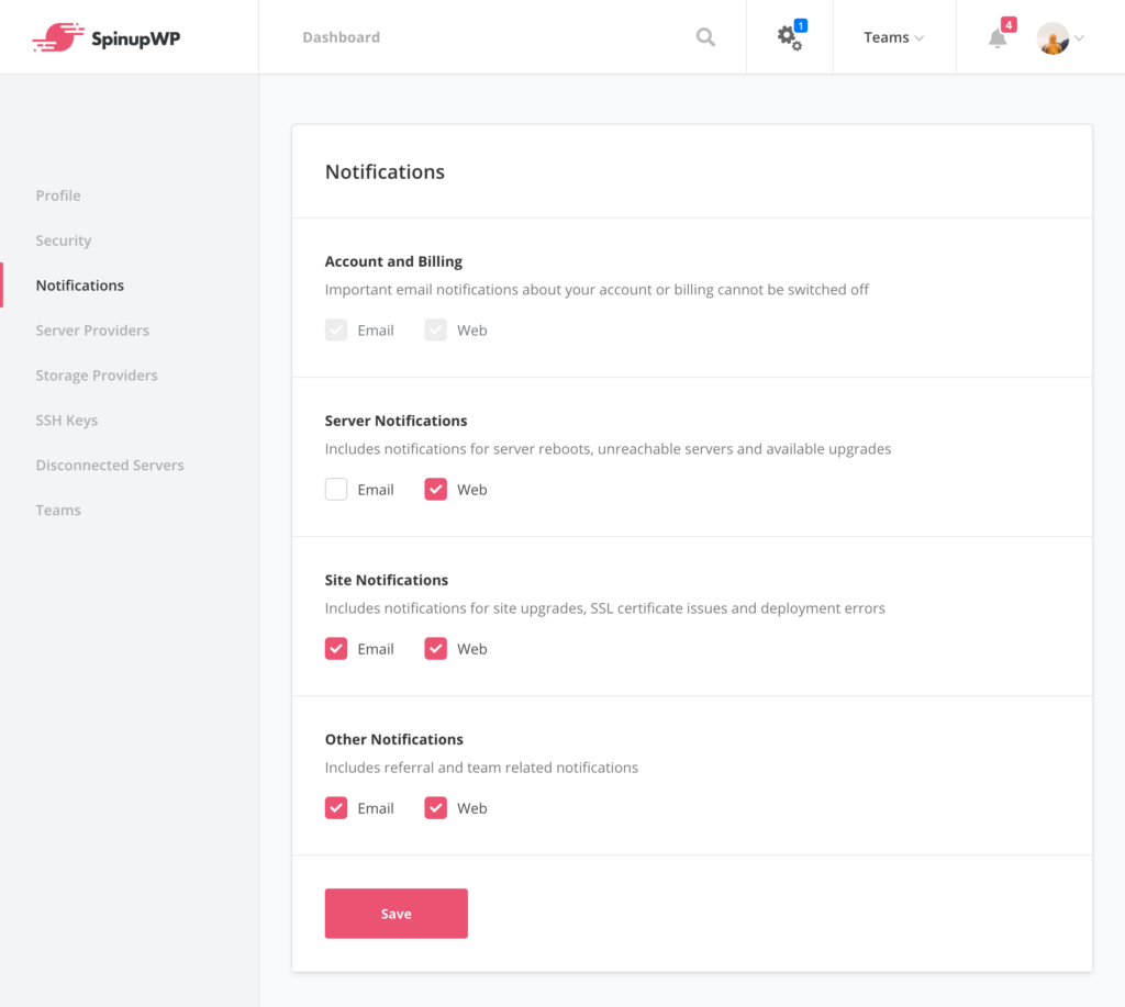 Web notifications - SpinupWP