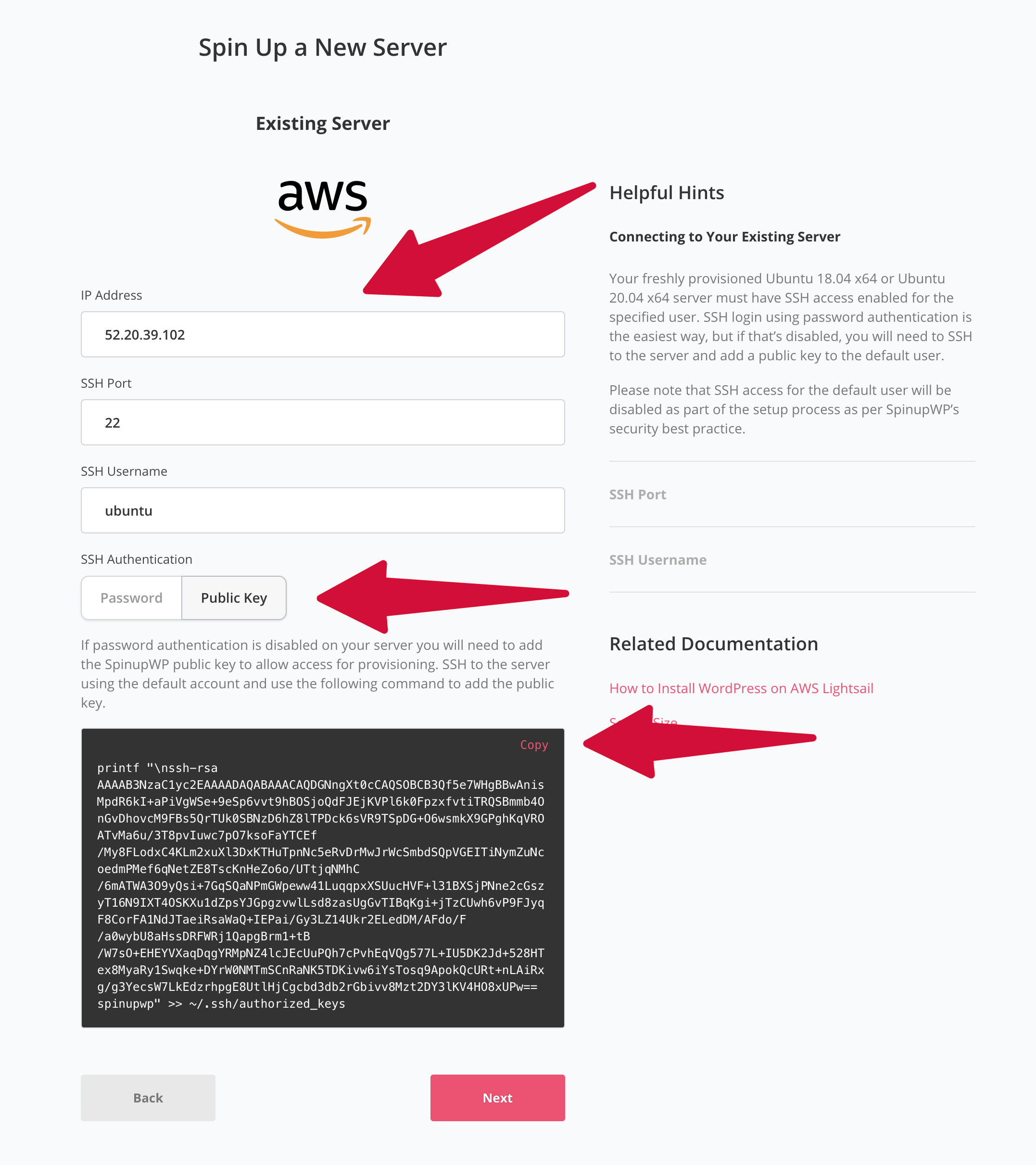 SpinupWP Provision the new instance