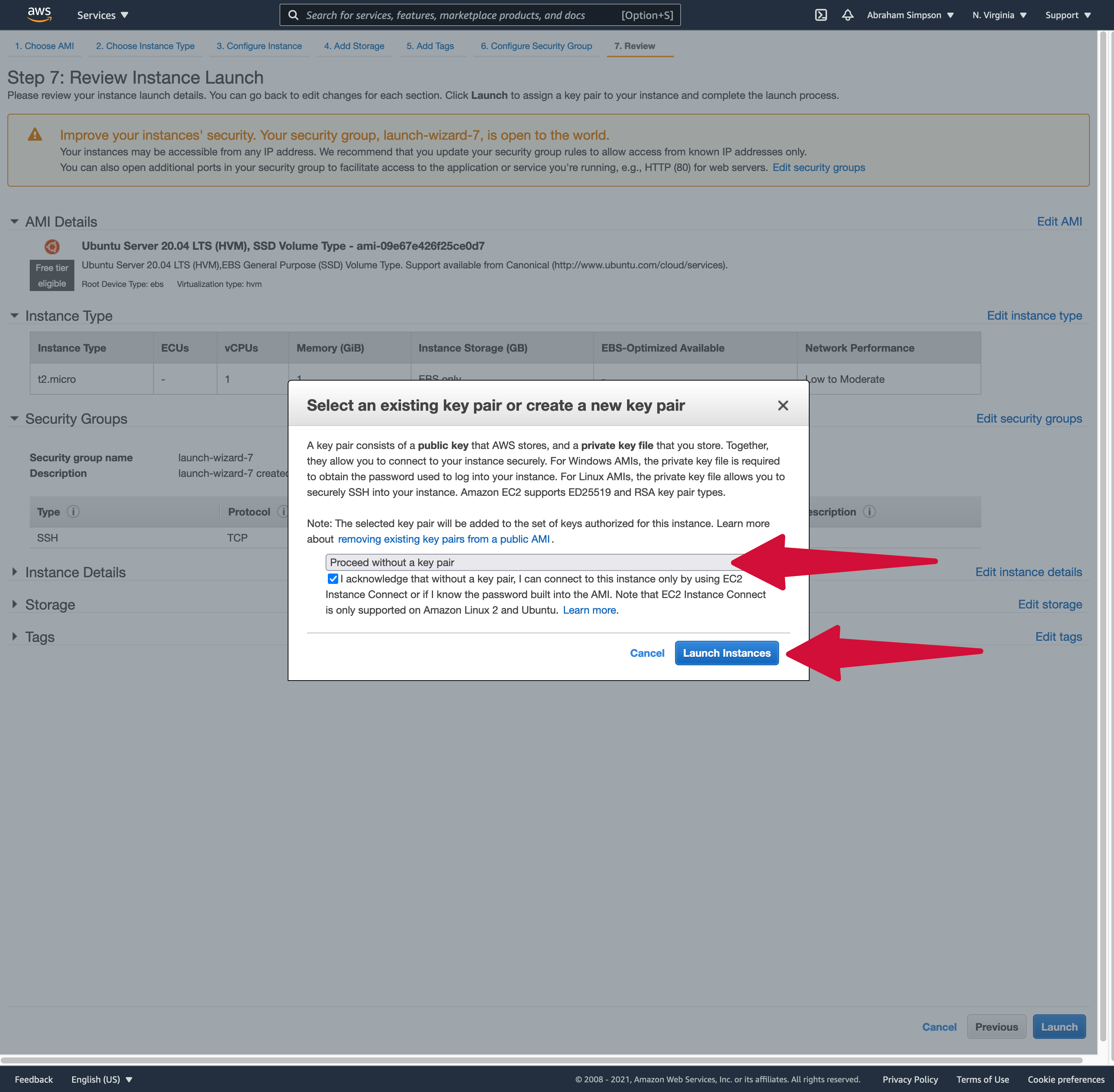 EC2 no key pair selected