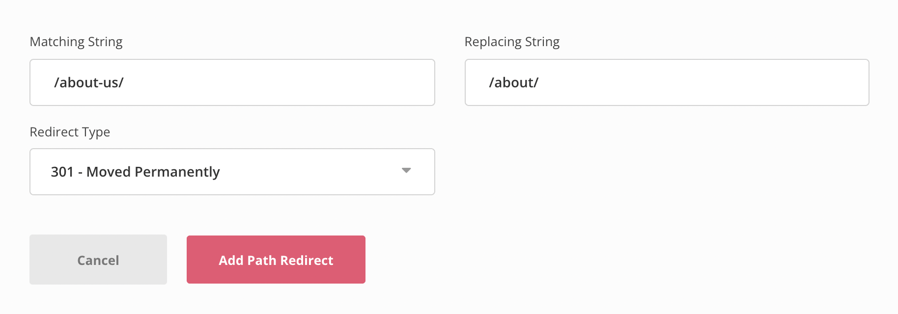 Screenshot of the Path Redirects functionality in SpinupWP.