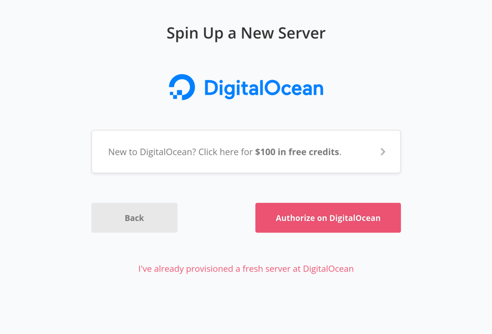 Authorizing your DigitalOcean account in SpinupWP.