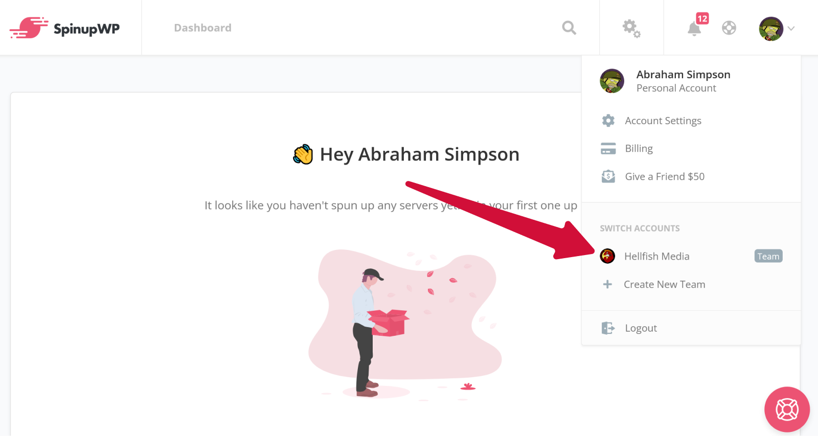 Account switching has been moved to the main SpinupWP navigation.