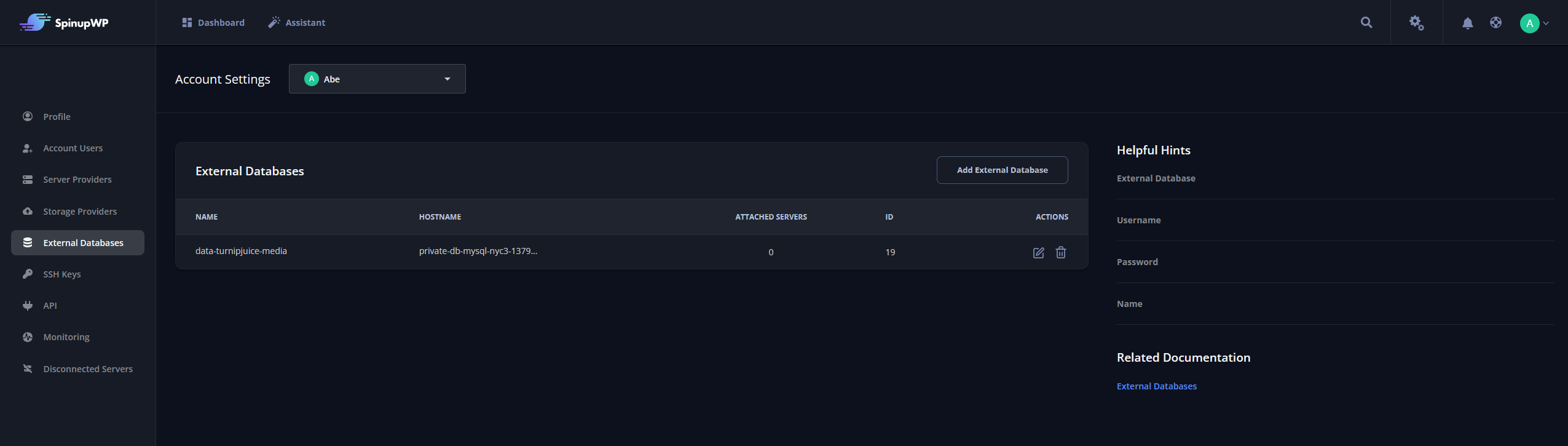 Screenshot displaying the "External Databases" window.