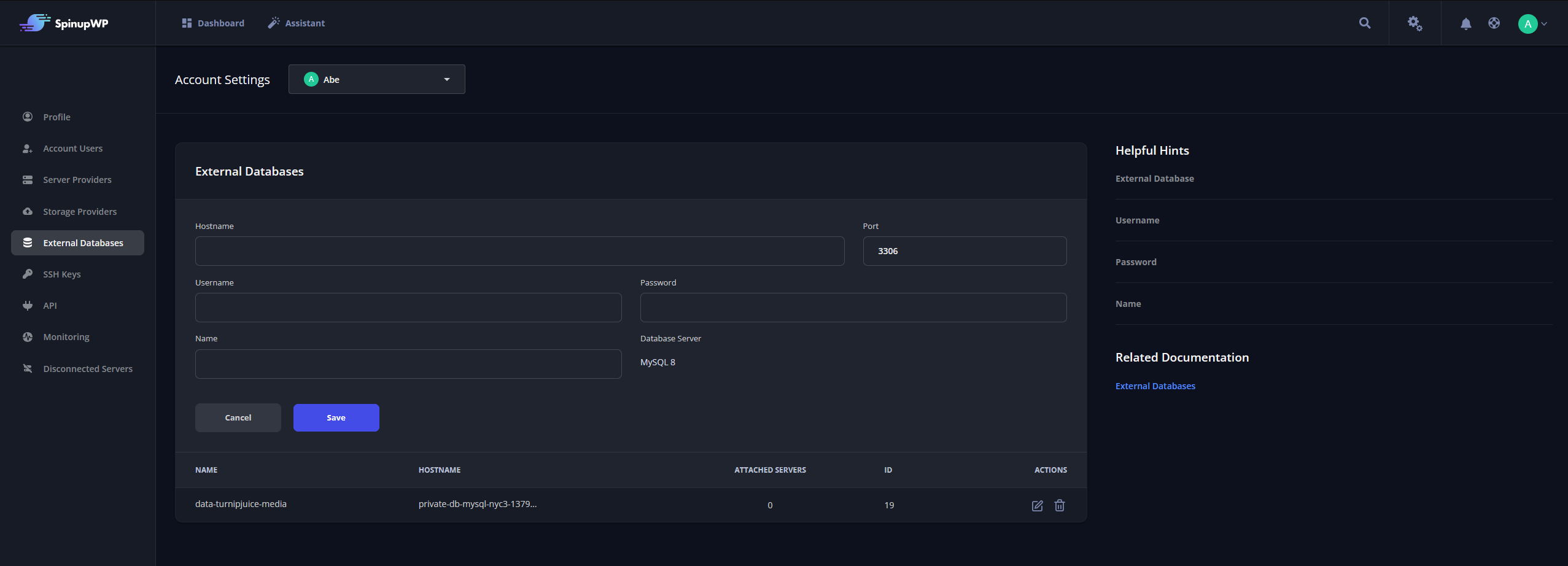 Screenshot displaying the "External Databases" window while adding a new External Database.