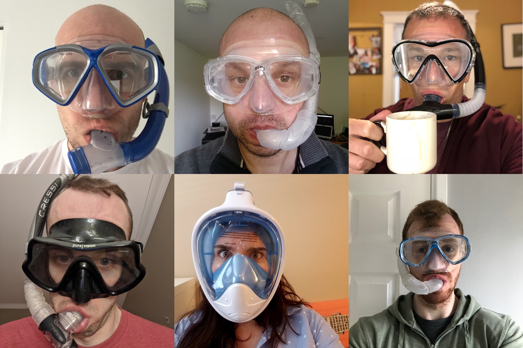 Team wearing scuba masks