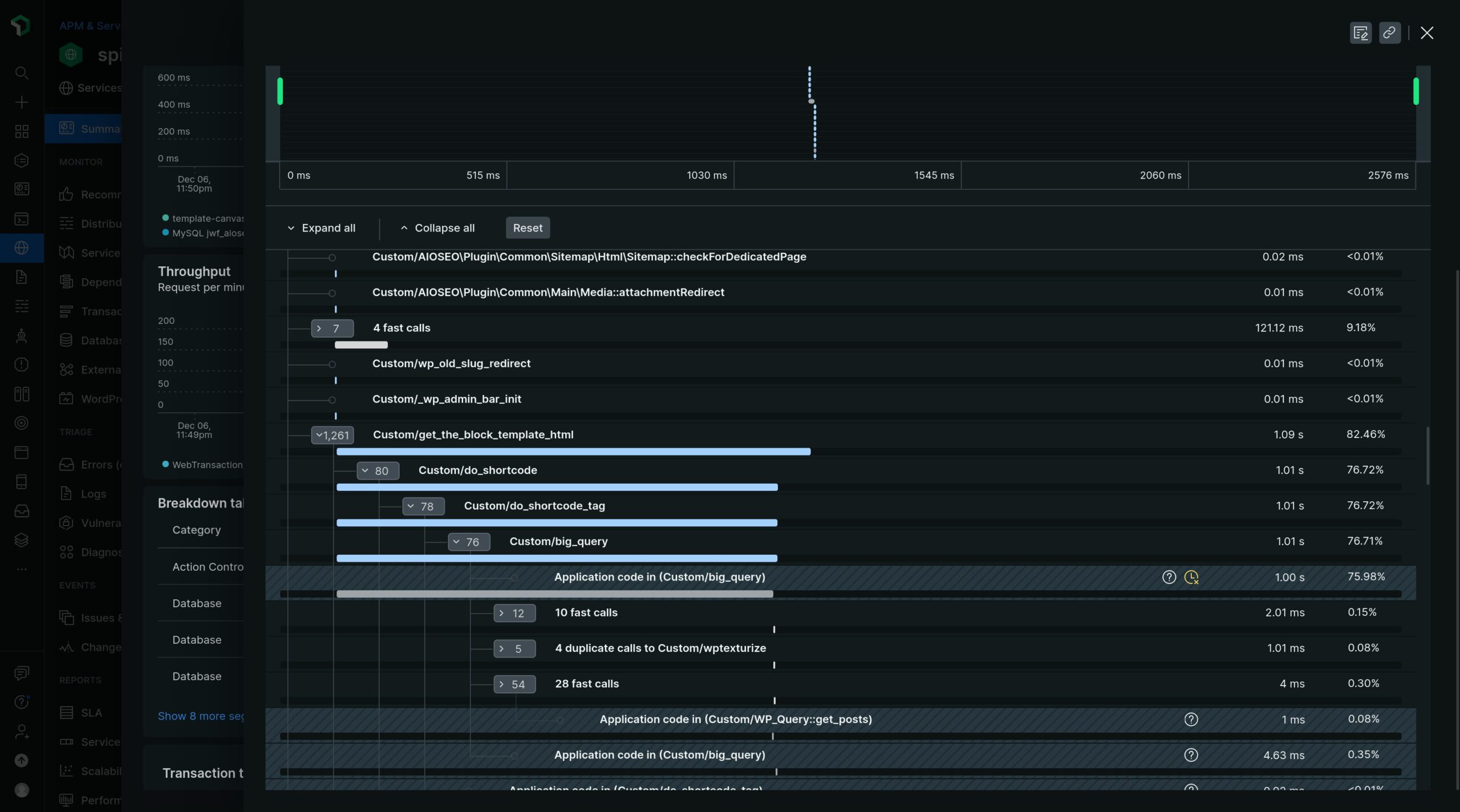 New RElic screen showing the trace in-depth