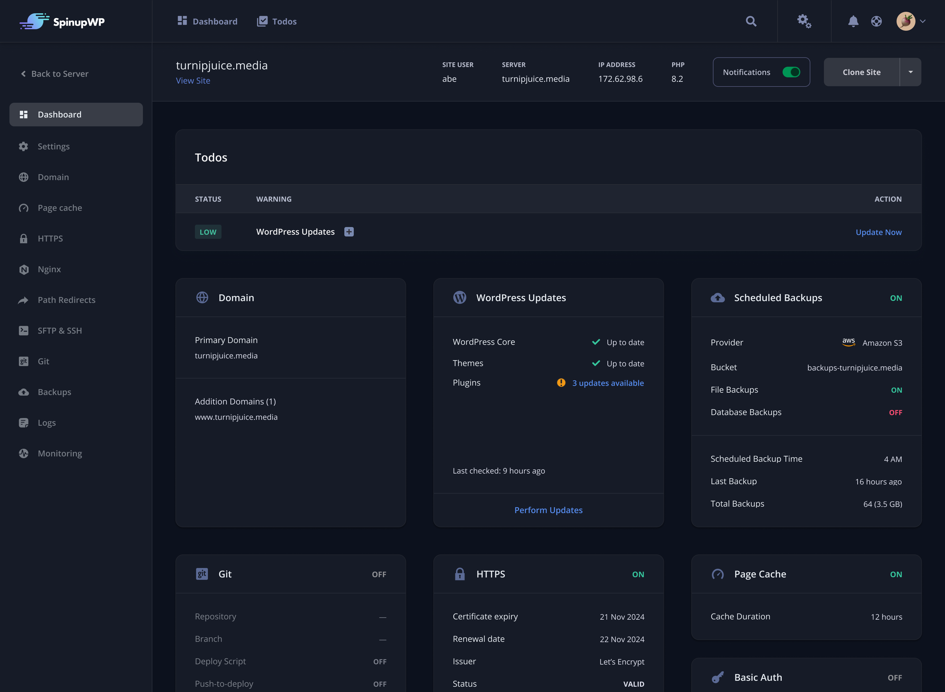 The Site Dashboard