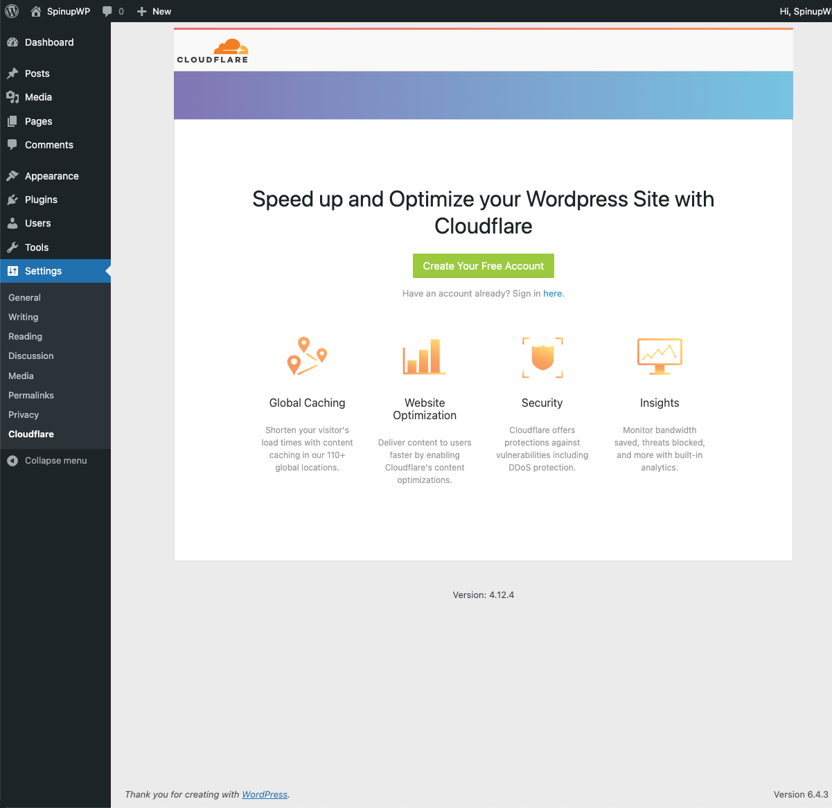 Screenshot of signing into Cloudflare within the WordPress plugin interface