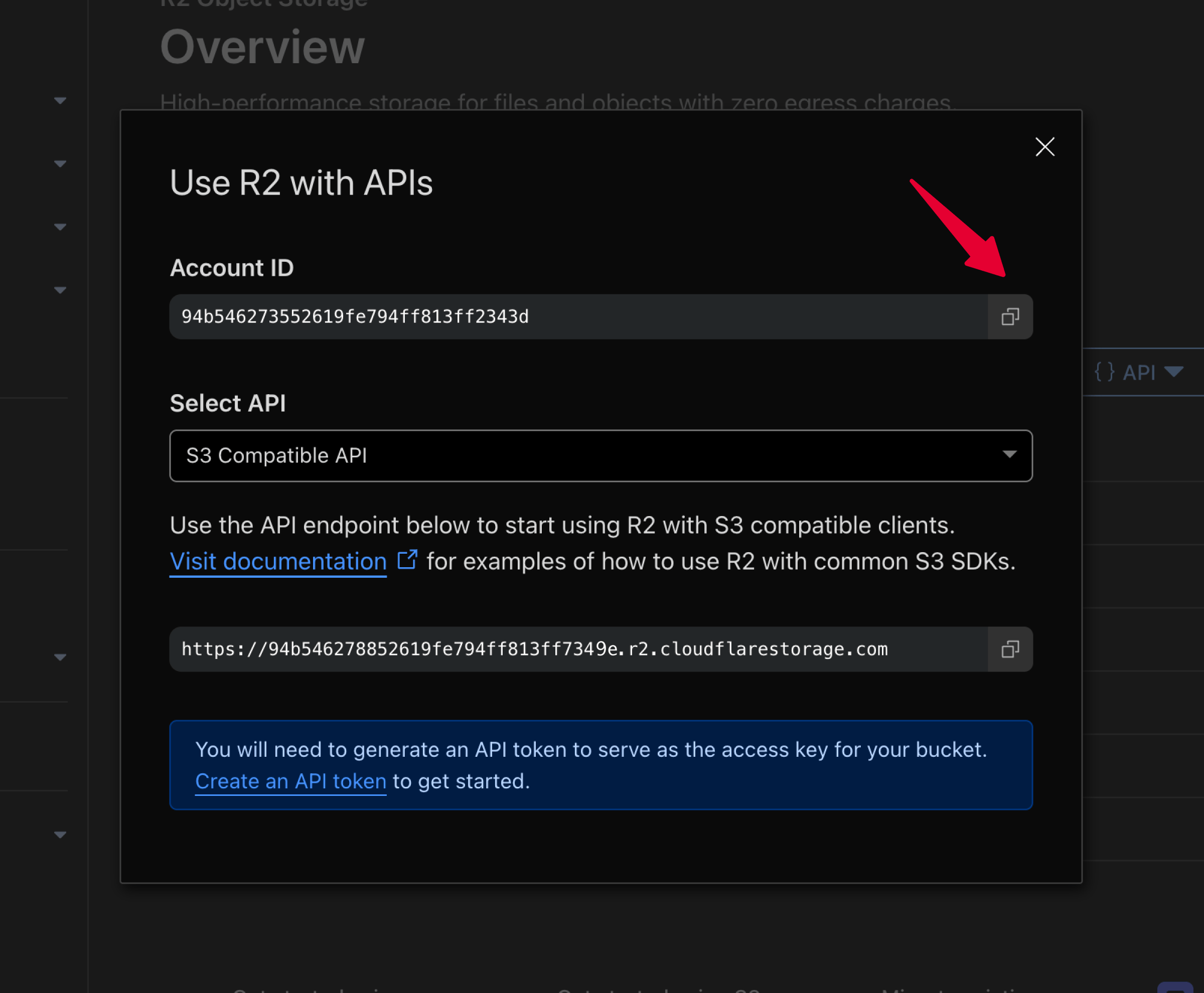 Copying account ID in Cloudflare R2 Object Storage