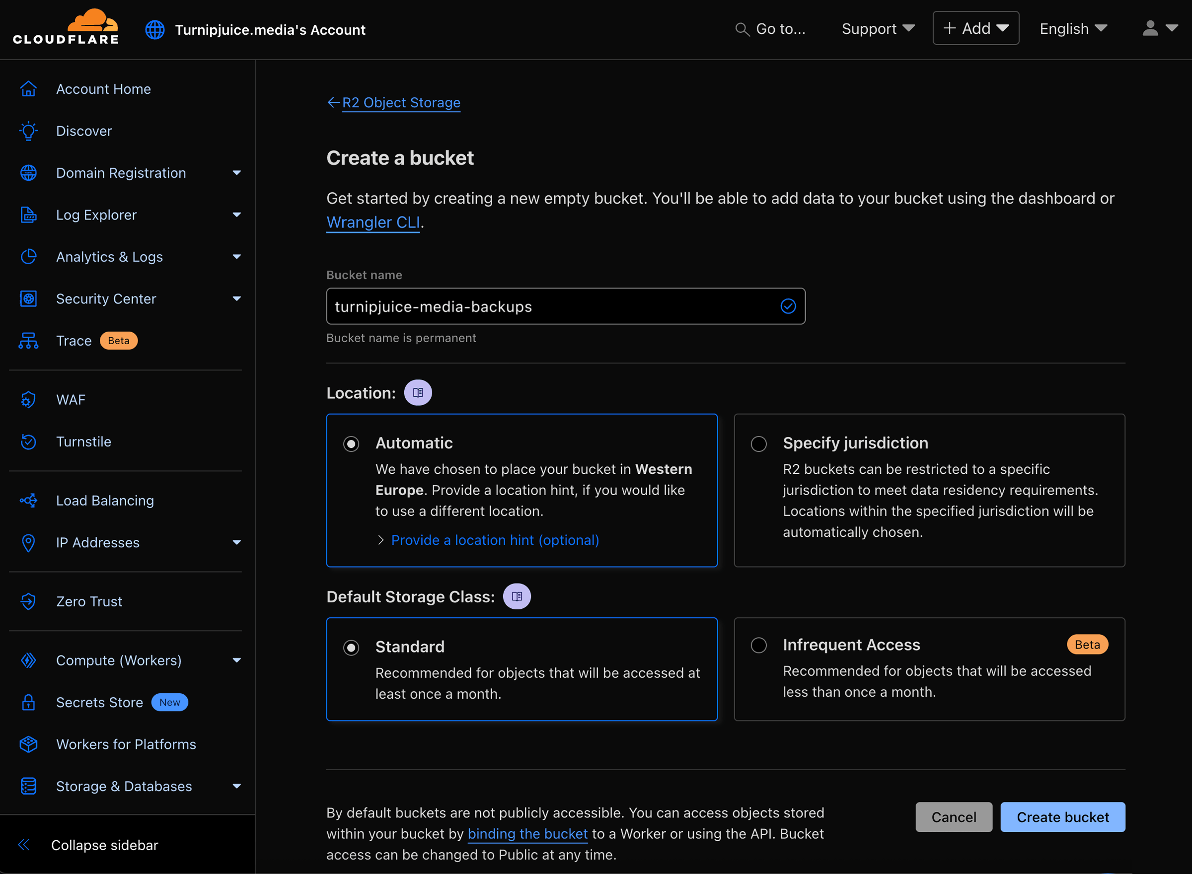 Configuring bucket settings in Cloudflare R2 Object Storage