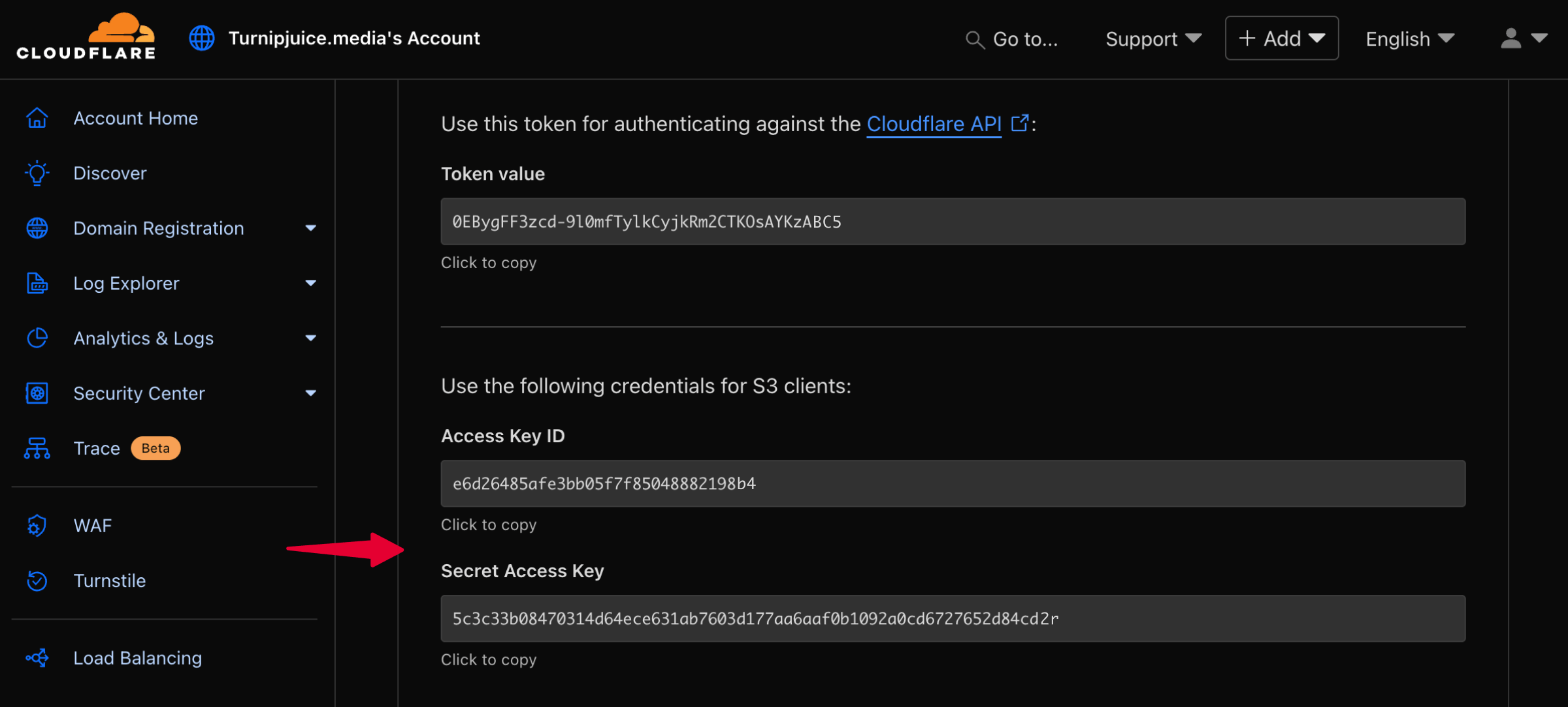 Viewing Access and Secret Keys in Cloudflare R2 Object Storage