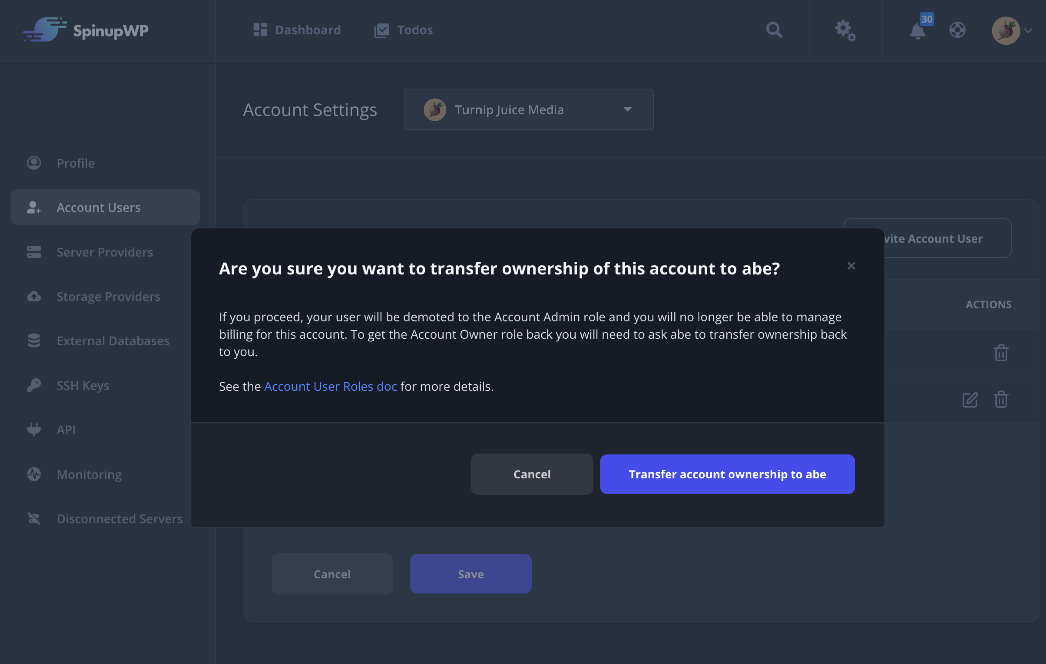 Transferring account ownership