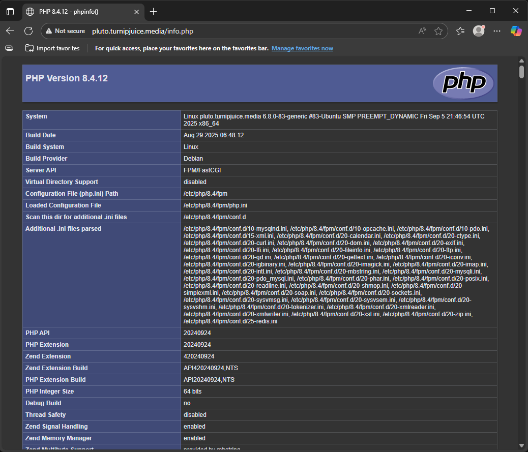 PHP info screen.