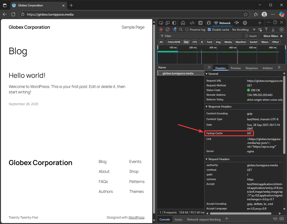 Screenshot of Web Inspector showing response headers.