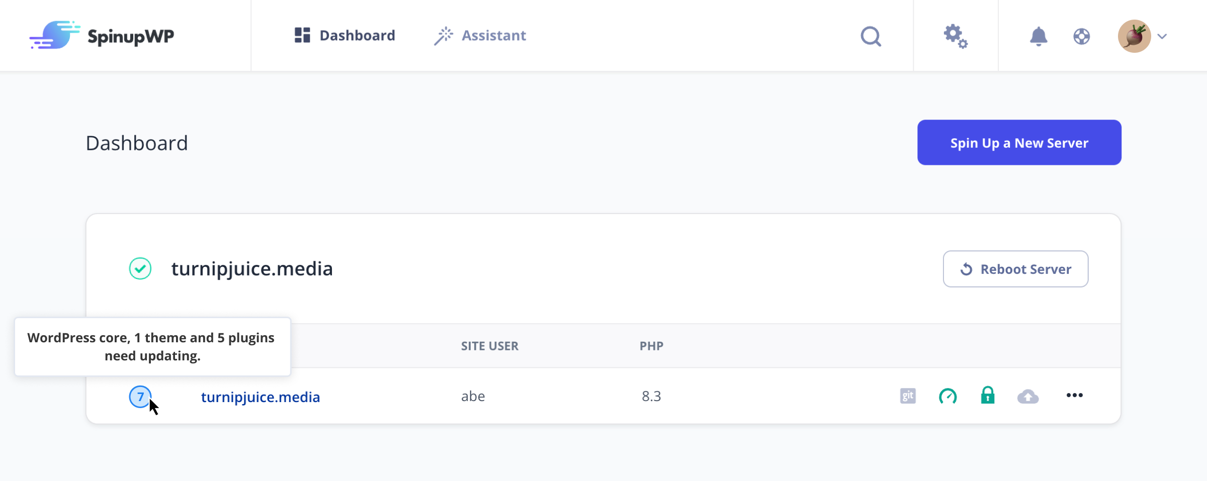 WordPress update tooltip