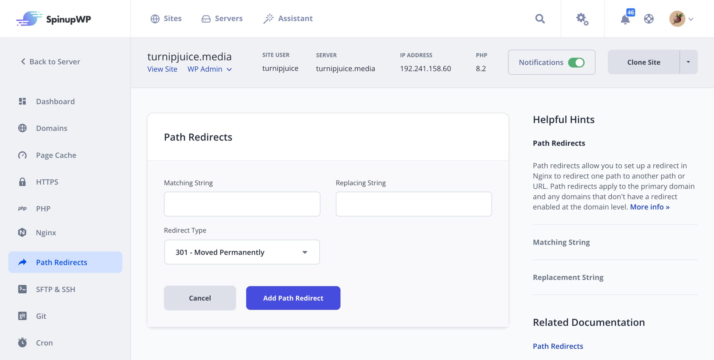 Path Redirects in SpinupWP