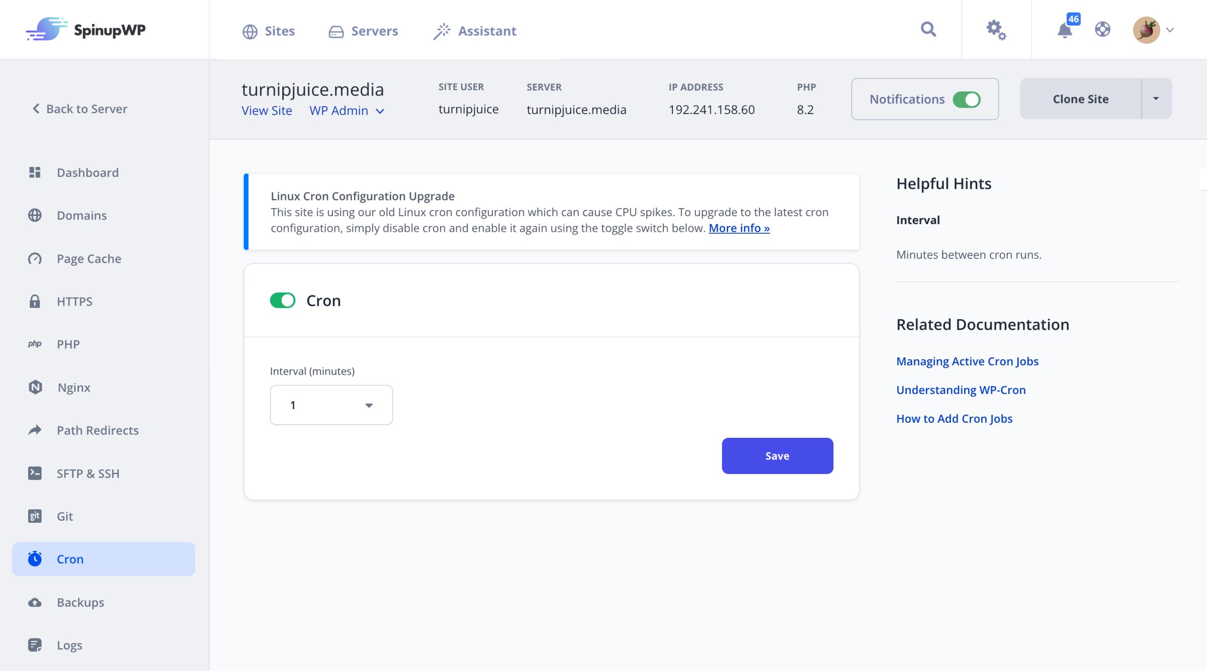 Cron Settings in SpinupWP