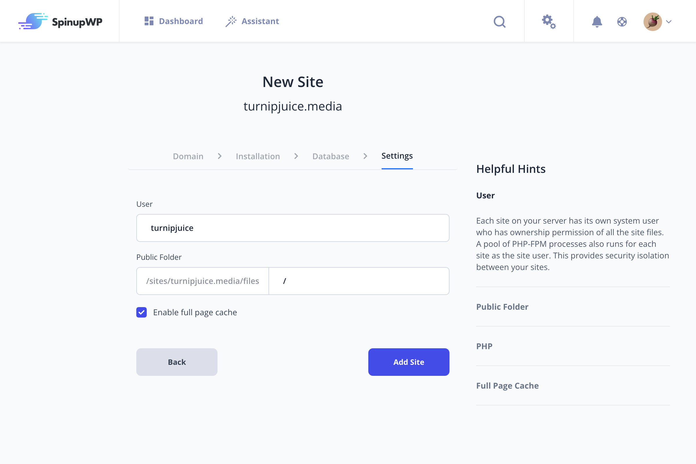 configuring new site settings