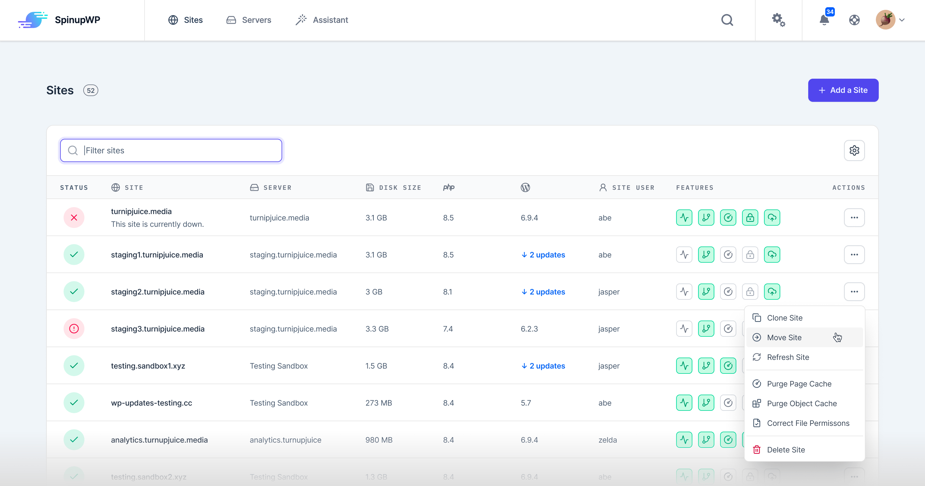 The Sites Dashboard